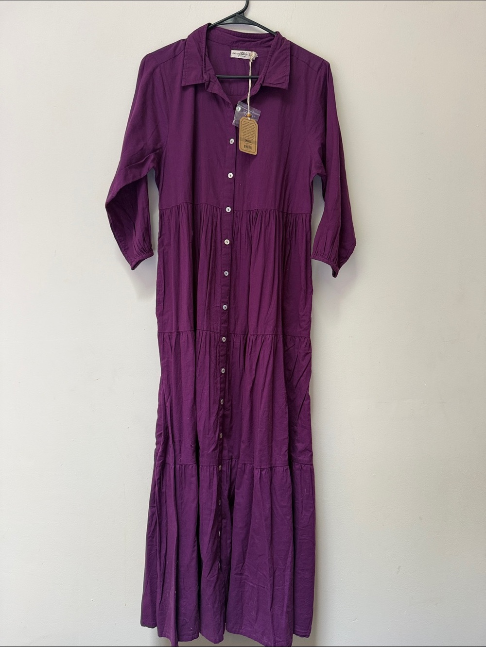 NATURAL LIFE Deep Purple Button-Front Tiered Maxi Dress